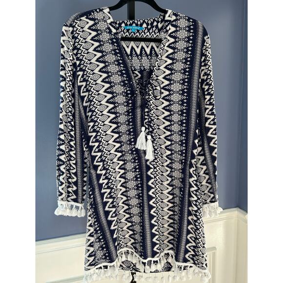 Blue Island Navy and White SWIM coverup- Size‎ Large drawstring waist tassels - Picture 1 of 3